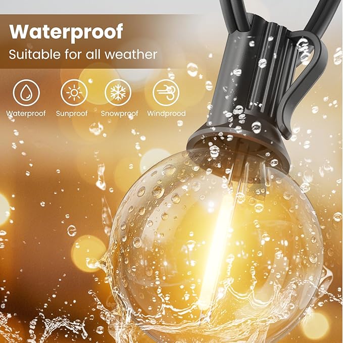 RTTY Dense-Glow 100FT All-Purpose Outdoor String Lights with 50 G40 Bulbs - Versatile for Patio & Deck Lighting, Backyard Gatherings, Poolside Evenings, and Intimate Wedding Decor