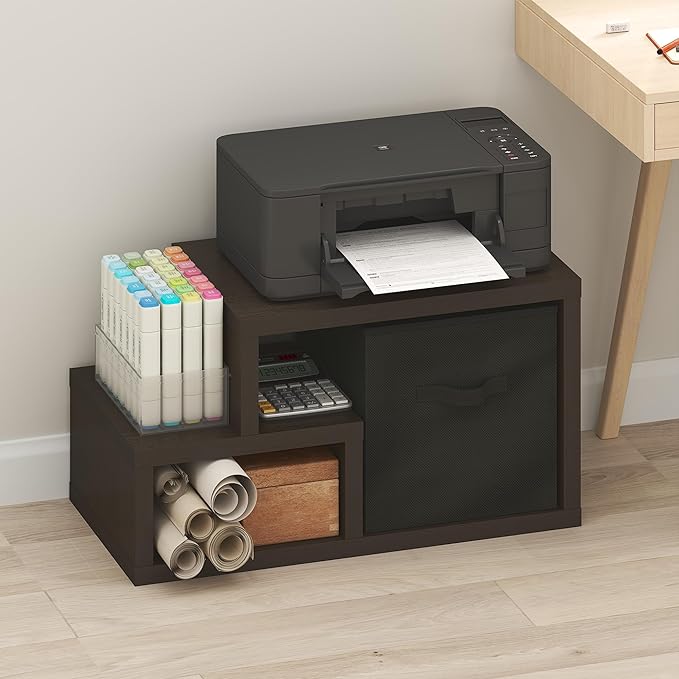 Furinno Viola Storage Shelf, Storage Rack with Bin, Book Shelf, Bookshelf, Display Rack, with Bin Drawers, for Organization, Living Room, Home Office, Black Dark Oak