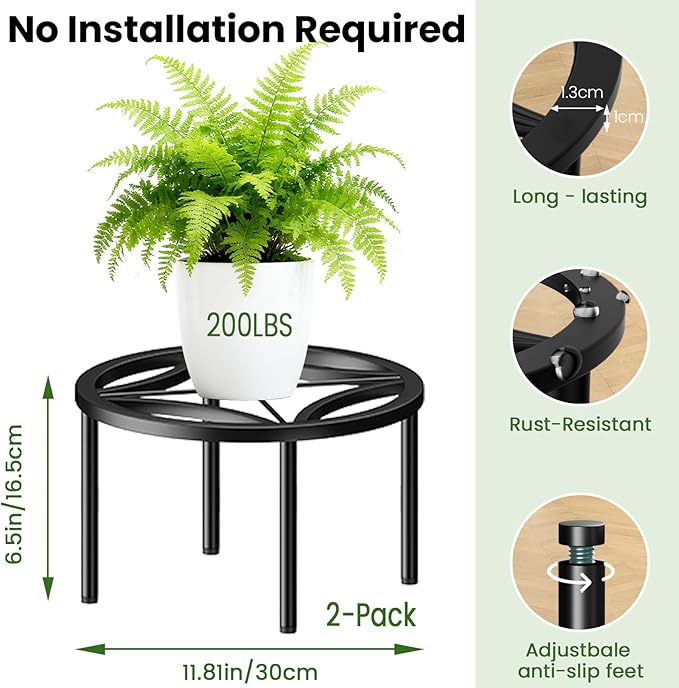 TOSKING 2-Pack Plant Stands - Heavy Duty Low Plant Stand, No Assembly Required Risers for Potted Plants Indoor and Outdoor, Ready to Use(11.81" Diameter)