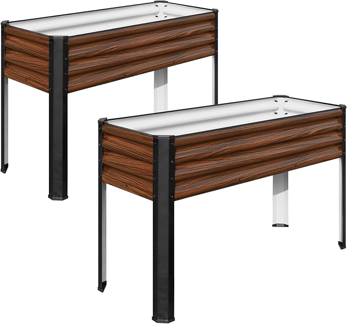 SnugNiture Raised Garden Bed with Legs, 2PCS 48×18×32in Outdoor Metal Elevated Raised Planter Box for Backyard, Patio, Balcony