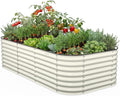 Kesfitt Raised Garden Bed Outdoor, Galvanized Steel Metal Raised Bed Planter for Vegetables & Garden, 24-Inch Deep Open Bottom Backyard Bed 8x4x2 ft, Pearl White