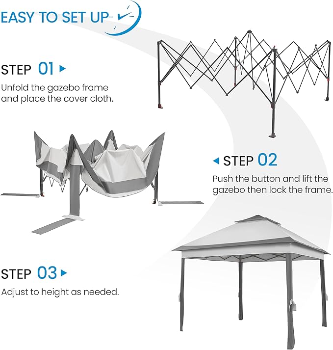 Yaheetech 11x11 Pop Up Gazebo Outdoor Canopy Shelter, Instant Patio Gazebo Sun Shade Canopy Tent with 4 Sandbags, 2 Tiers Roof & Mesh Netting for Lawn, Garden, Backyard & Deck, Gray