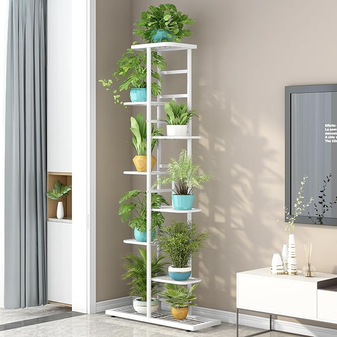LINZINAR Plant Stand Metal Indoor Outdoor 8 Tier 9 Potted Multiple Flower Pot Holder Shelf Indoor Outdoor Planter Display Shelving Unit for Patio Garden Corner Balcony Living Room