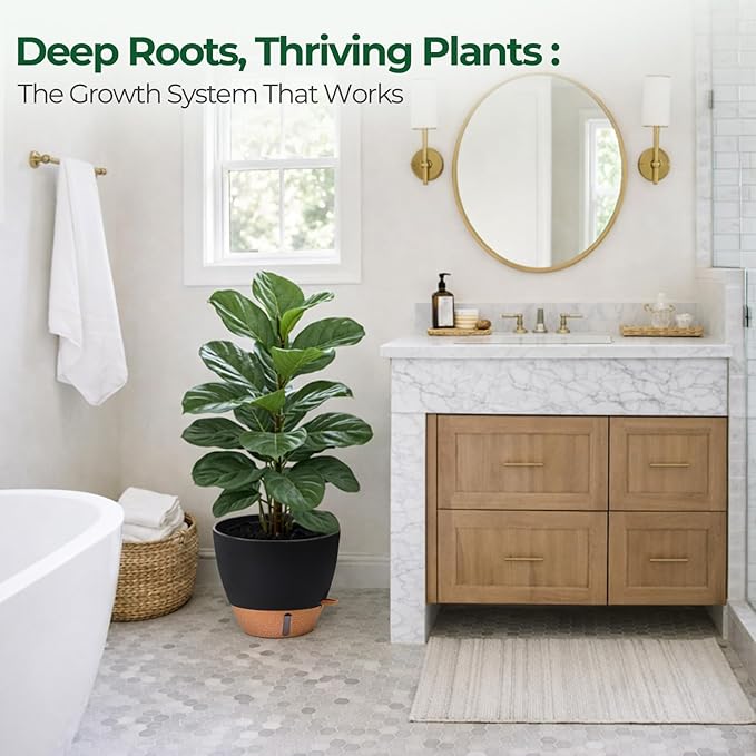 T4U 3 Pack Self Watering Pots (8"+10"+12") - Water Level Indicator & Deep Reservoir, Mess-Free Planters for Busy People, Beginners & Gardeners, Fits Pothos to Monstera, Indoor Outdoor Use (Black)