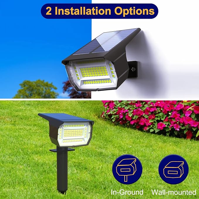 LOTMOS Solar Spot Lights Outdoor Waterproof IP67, 10 Pack Landscape Spotlights with 72 LEDs，3 Modes/ 2-in-1/Auto On/Off Solar Powered Flood Lights for Outside Garden Lawn Patio Driveway (Warm White)