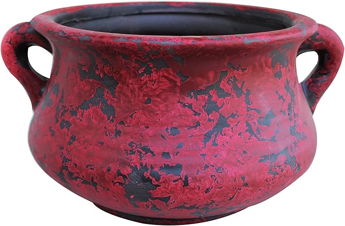 Egyptian Era Designed Earthen Ware Terra-Cotta Vessel/Planter with Looped Handles (Red)