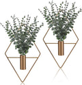 Jexine 8 Pcs Hanging Planters with Artificial Eucalyptus Metal Hanging Vase Indoor Plants Holder Modern Geometric Boho Bathroom Wall Decor for Living Room Home Office (Eucalyptus,Bronze)