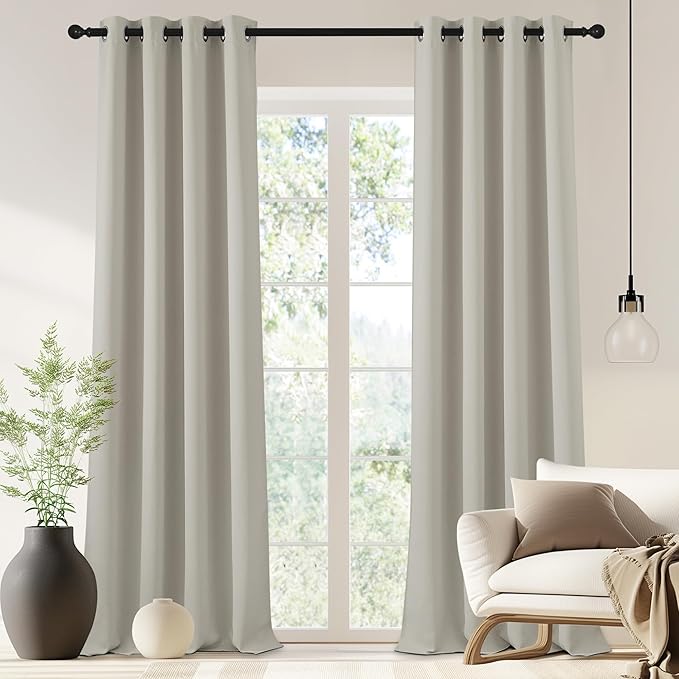 NICETOWN Blackout Drapery Curtain Panel 90 inches Long - Window Treatment Thermal Insulated Grommet Blackout Curtain/Drape for Bedroom Living Room (Natural, 1 Panel, 46 by 90 inches)