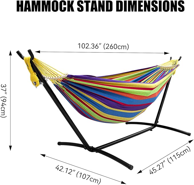 SZHLUX Double Hammock with Stand for Outside 450lb Capacity Steel Stand, Premium Carry Bag Included and Two Anti Roll Balance Beam