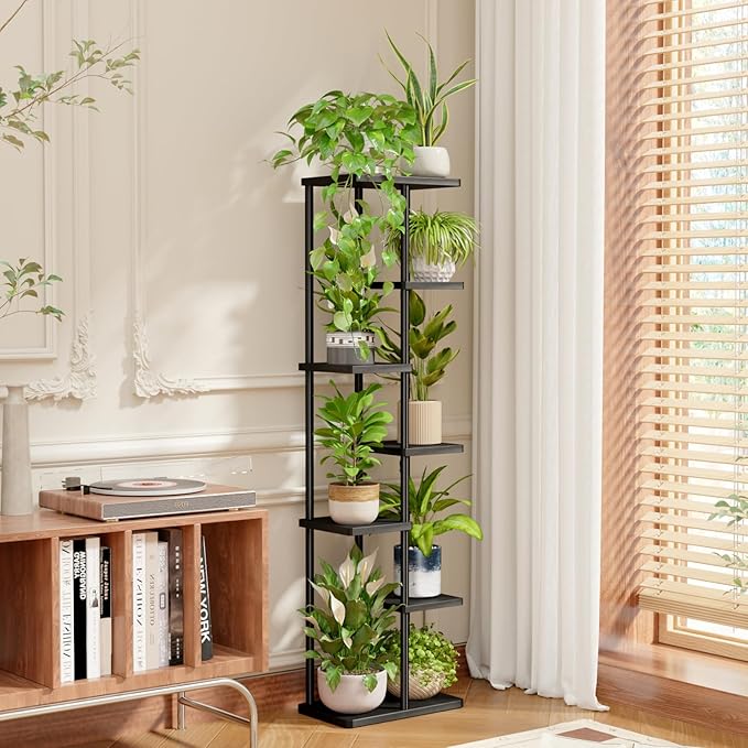 Bamworld Tall Plant Stand Indoor, Corner 7 Tier Metal Plant Shelf for Multiple Plants, Tiered Flower Pot Stands for Patio Garden Balcony Living Room Bedroom, Black
