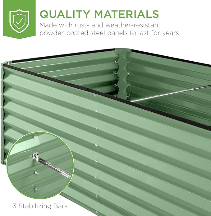 Best Choice Products 8x4x2ft Outdoor Metal Raised Garden Bed, Deep Root Planter Box for Vegetables, Herbs & Flowers, 478-Gallon Capacity, 100% Non Toxic Materials - Sage Green
