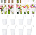 KINGLAKE Flower Pots,10 Pcs Metal Iron Hanging Flower Plant Pots Balcony Garden Plant Planter Baskets Fence Bucket Pot 4'' Flower Holders with Detachable Hook White