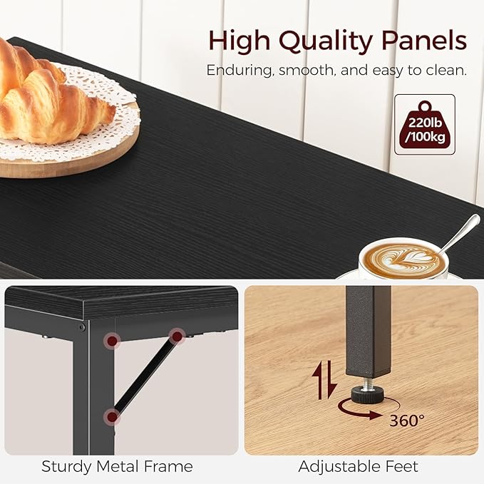Narrow Bar Table, 63-Inch Pub Table for Dining Room, Counter Bar Tables with Sturdy Metal Frame, Connectable Bar Table, Multifunctional Console Table, Black BTBK1601