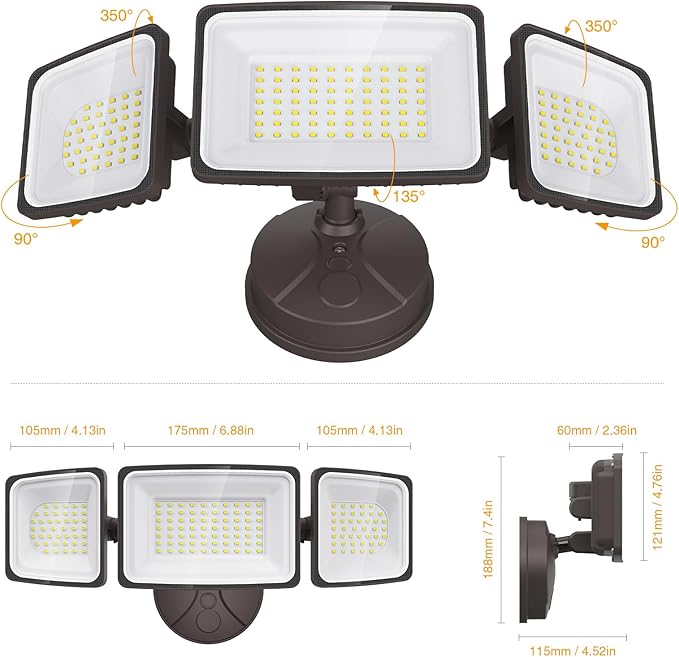 Onforu 130W Flood Lights Outdoor, 13000LM Brightness LED Light Outside, IP65 Waterproof LED Exterior Floodlight with 3 Adjustable Heads, 6500K White Outdoor Security Light for Yard Garage Eave