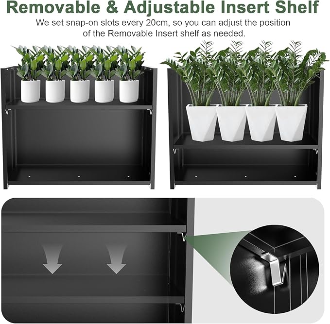 Metal Large Planter Box 30" L x 12" W x 24" H, Heavy Duty Tall Rectangle Outdoor Planter Box with Removable Insert Shelves for Porch, Garden, Patio, Yard (Black)
