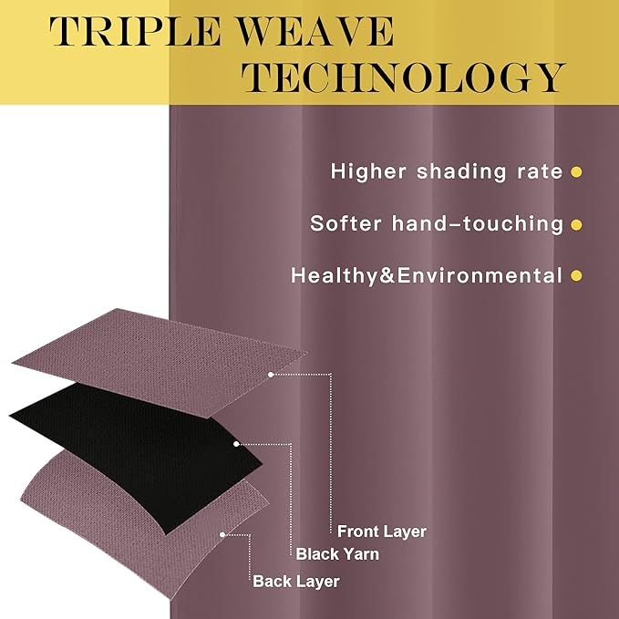 NICETOWN Blackout Dry Rose Curtain 63 inches Long for Girls Room - Grommet Thermal Insulated Room Darkening Window Treatment Privacy Drapes for Bedroom/Living Room (1 Piece, W52 x L63)