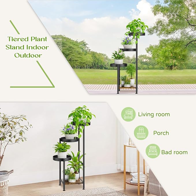 Plant Stand Indoor Outdoor Clearance, 4 Tier Tall Corner Metal Flower Pot Shelf Holder, Multiple Heavy Duty Plants Display Rack for Patio Orchid Office Porch Living Room Garden Balcony, Black