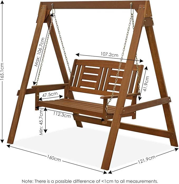 Furinno Tioman Hardwood Patio / Garden / Outdoor 4ft Porch Swing, 2 Seater with Stand, Natural