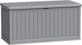 Flamaker Resin Deck Box 270 Gallon, Waterproof Imitation-Wood Lockable Storage Box with Separator Plate Outdoor Indoor, Garden, Patio Furniture for Tools&Pool Accessories (Gray)