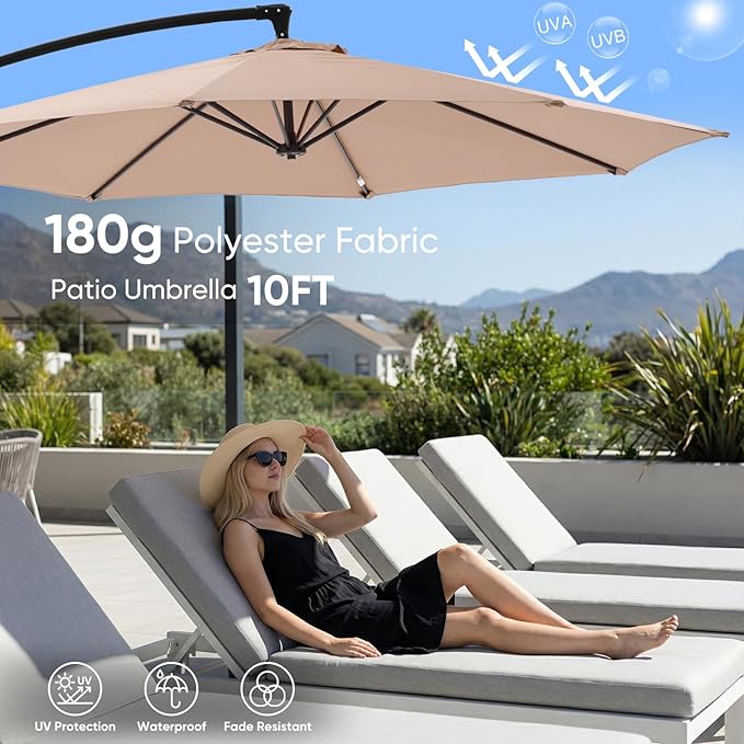 NEWBULIG 10FT Patio Umbrella, Offset Cantilever Outdoor Patio Table Umbrella, UV Protection, Fade Resistant Fabric, Easy Tilt Adjustment for Pool, Deck, Garden, Backyard
