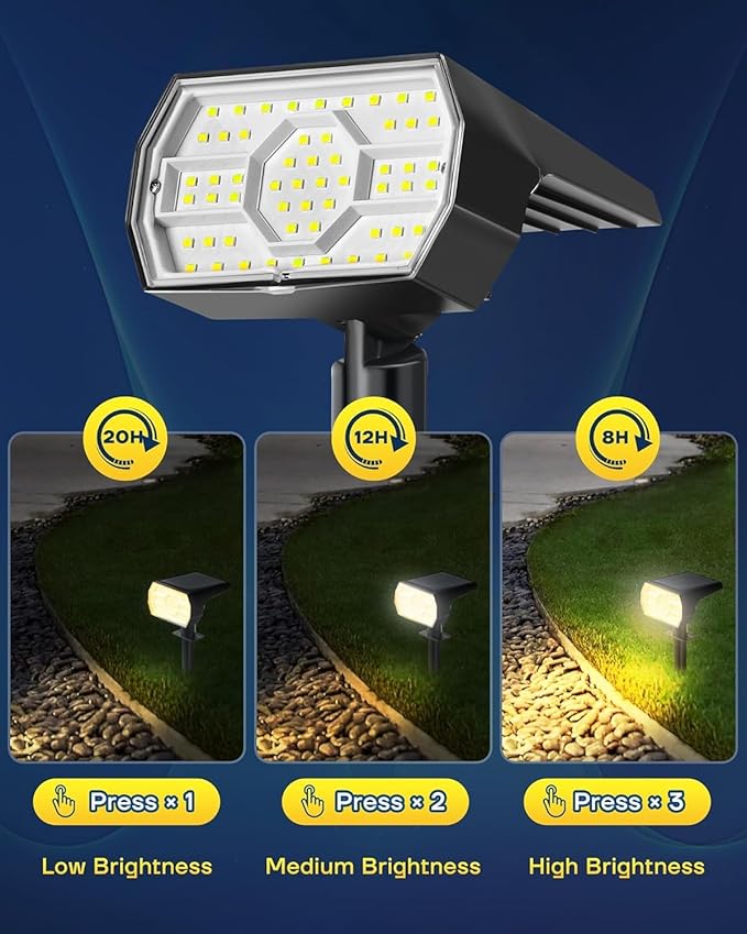 Kaxiida Solar Lights Outdoor Waterproof IP68, 3 Lighting Models Solar Powered Spot Lights Outdoor, 56LED Solar Light Dusk to Dawn for Yard Patio Garden Pathway Landscape Lighting (Warm White,10 Pack)