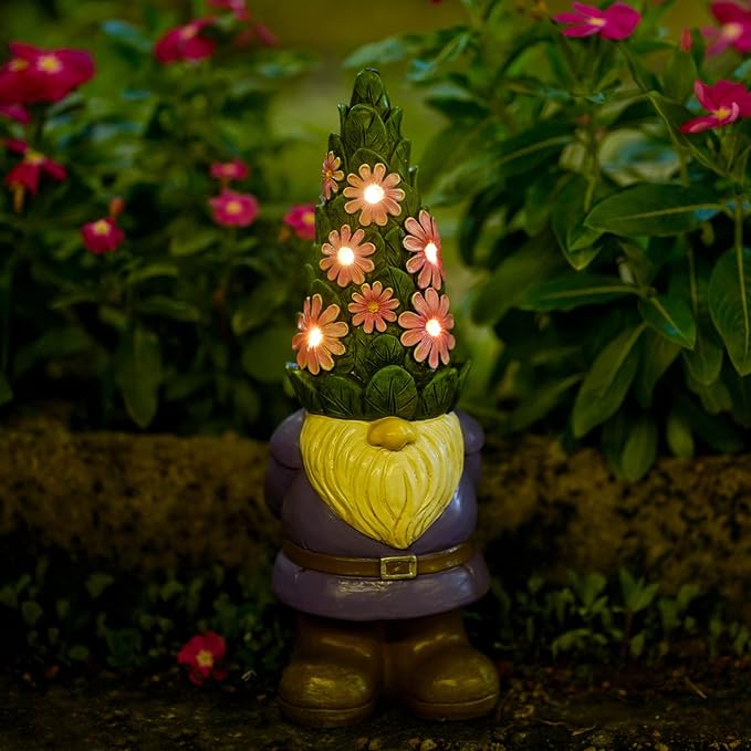 Nacome Solar Garden Outdoor Statues Gnome with Succulent and 7 LED Lights - Lawn Decor for Patio, Balcony, Yard Ornament - Chrismtas Gifts for Mom Grandma