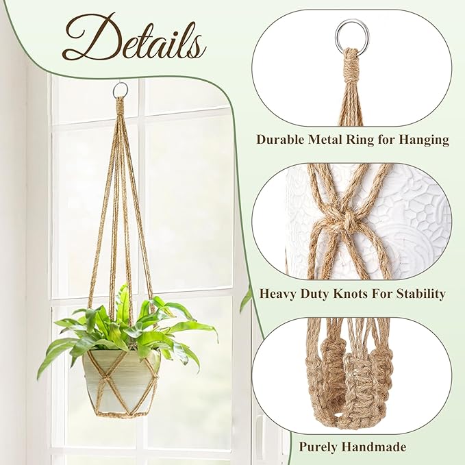 Dahey Macrame Plant Hanger Set of 3 with Hooks Indoor Hanging Planter Basket 35"/29"/23" Handmade Woven Cotton Rope Flower Pot Crochet Plant Holder Stand for Boho Home Decor No Tassels,Brown