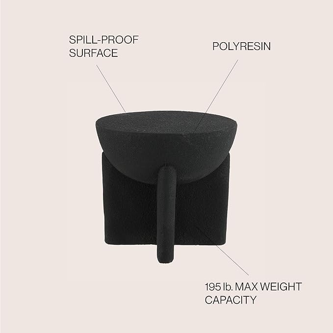 JONATHAN Y TBL1109A Brady 16.25" Minimalist Modern Drum Indoor/Outdoor Accent Table Contemporary, Mid-Century, Art Deco, Bohemian, Patio, Garden, Bathroom, Living Room Black Frosted