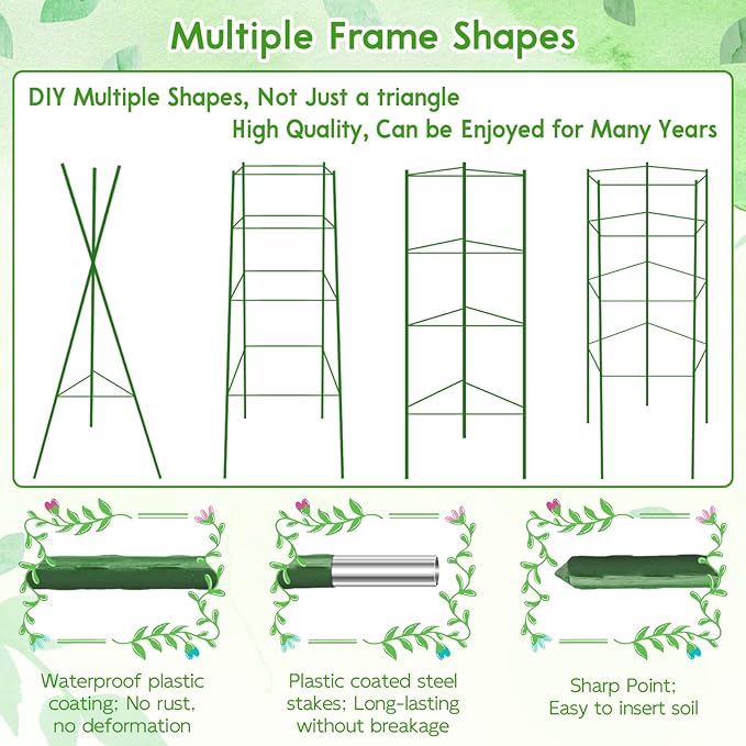 Riare 8 Pack 5.2 FT Tomato Cages for Garden- 63inches Heavy Duty Tomato Stakes and Supports, Adjustable Tall Tomato Plant Support Trellis for Pots, Raised Garden Bed, Climbing Vegetables Plants