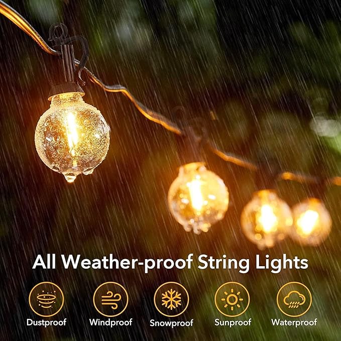 Brightown Outdoor String Lights, 100FT 50+2 G40 Bulbs Shatterproof Patio Lights, IP65 Waterproof Dimmable Hanging Connectable Globe LED Outdoor Lights for Backyard, Bistro, Porch, Deck, Balcony