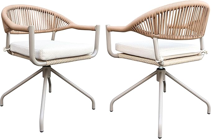 TWT Patio Dining Chairs Outdoor Stackable Dining Chairs for All Weather, Breathable Textilene Garden Outdoor Furniture for Backyard Deck (Brown, Rotatable Set of 2)