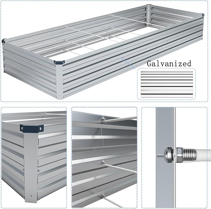 10×3×1FT(2PCS) Galvanized Raised Garden Bed Kit, Metal Planter Boxes,Large Outdoor Planters Garden for Planting Vegetables,Flowers,Herbs -Silver