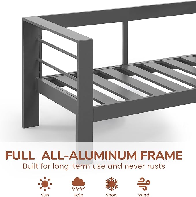 Solaste Outdoor Loveseat Aluminum Patio Furniture Sofa, All-Weather Metal Outdoor Couch with Cushions,Dark Grey