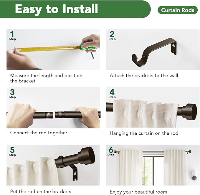 Curtain Rods for Windows 28 to 48, 1 Inch Adjustable Heavy Duty Long Window Outdoor Curtain Rod for Patio, Drapery Rods with Simple End Caps, Size 32"-60", Antique Bronze