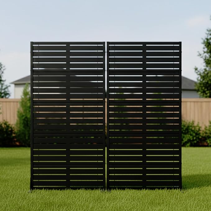 Casaphoria Metal Privacy Screen Outdoor, 60" H x 30" W Freestanding Decorative Privacy Screen for Patio Deck Balcony Garden with Stable Base, Black-Louvered