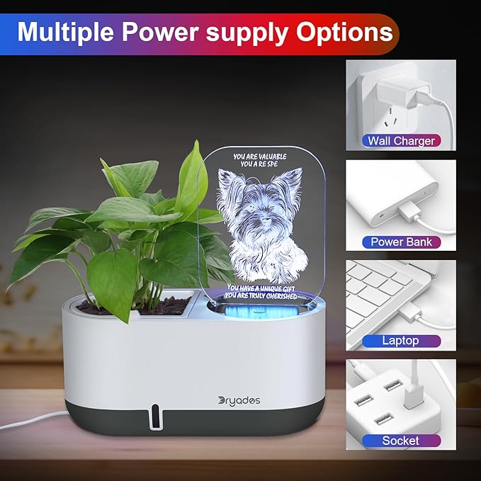 Self-Watering Plant Pot with LED Note Board & 7 Colors Pen, Led Acrylic Message Board with Plant Pot,Dog Board Night Light with Planting Pot for Christmas/Thanksgiving/Gifts(No Plant&Seed)