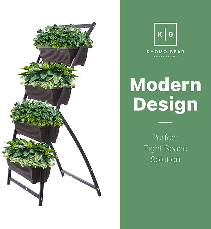 KHOMO GEAR Vertical Garden Planter Balcony Garden Outdoor 4 Tier Raised Bed Box with Stacking Planters Indoor Patio Tower for Plants Vegetables Flowers & Herbs