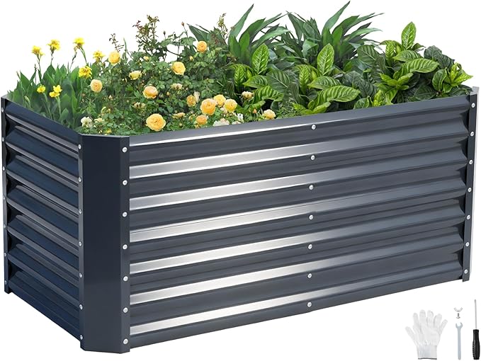 4x2x2ft Raised Garden Bed - Galvanized Deep Root Planter Boxes Outdoor with Wing Nuts and Safety Edges for Gardening Vegetables, Flowers, Herbs, Succulents - Gray