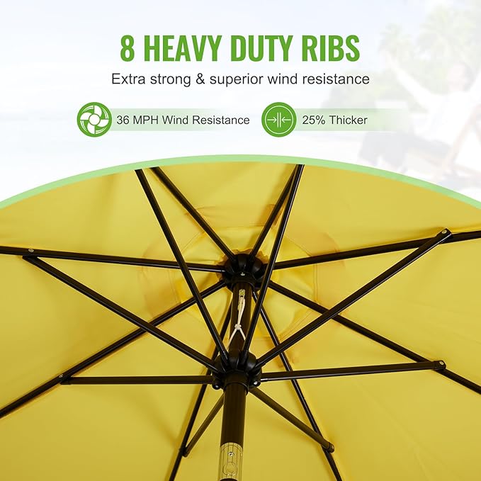 Backyard Expressions 9 ft. Patio Umbrella, Market Table Umbrella w/Tilt and Crank, 8 Ribs