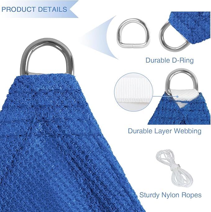 E&K Sunrise 15' x 15' x 15' Sun Shade Sail Triangle Canopy Shade Cover UV Block for Patio Backyard Garden Outdoor (Blue)