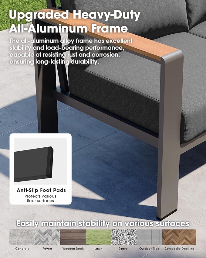 Aluminum Outdoor Patio Furniture Loveseat, All-Weather Patio Conversation Sets with Washable Thick Cushion, Morden Patio Furniture Set for Porch, Balcony, Deck, Yard, Graphite