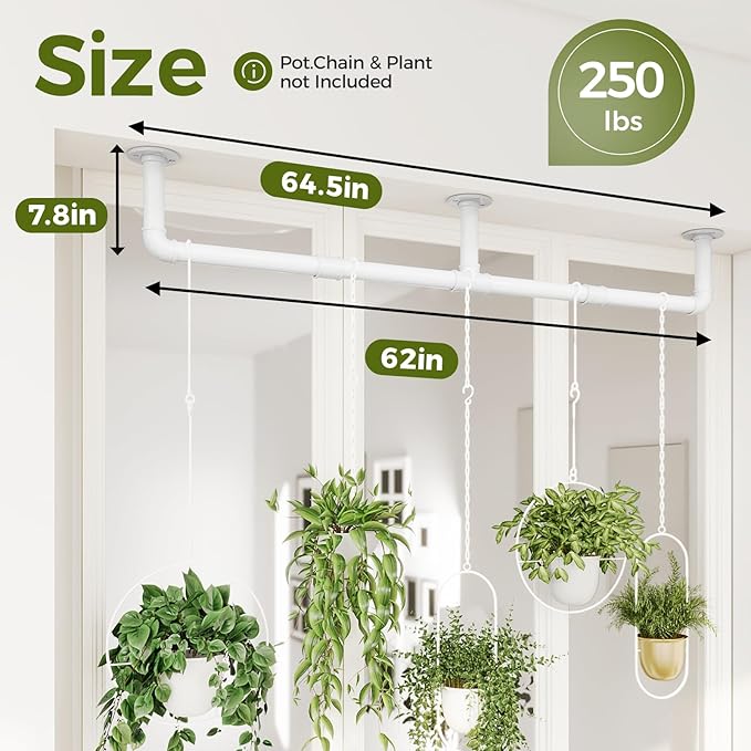 Bamworld Window Plant Hanger Indoor 63in 2PCS Hanging Planters for Indoor Plants Hanging Plants Holder Hanging Rod Window Plant Shelves Wall Planters Pot/Chain/Plant Not Included (White)