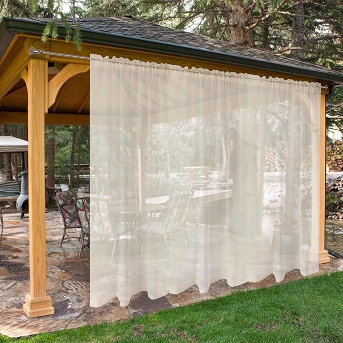 SpaceDresser Waterproof Outdoor Sheer Curtains for Patio - 2 Panels Rod Pocket Indoor Voile Sheer Curtain for Living Room,100W x 96L inch, Ivory