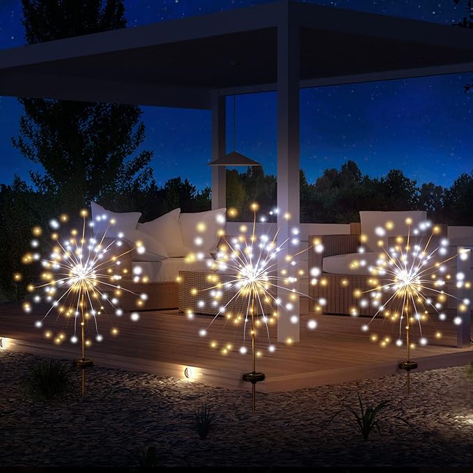 JJGoo Solar Firework Lights, 2 Pack 120 LEDs 2 Lighting Modes Solar Garden Lights Outdoor Waterproof for Yard Patio Walkway Pathway Party Wedding Christmas Decorative - Mixed Color