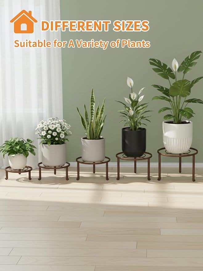 5 Pack Plant Stand Indoor Outdoor, Flower Pot Stand Plant Rack for Home Courtyard Gardens, Round Metal Corner Plant Stand for Flower Holder for Multiple Plants