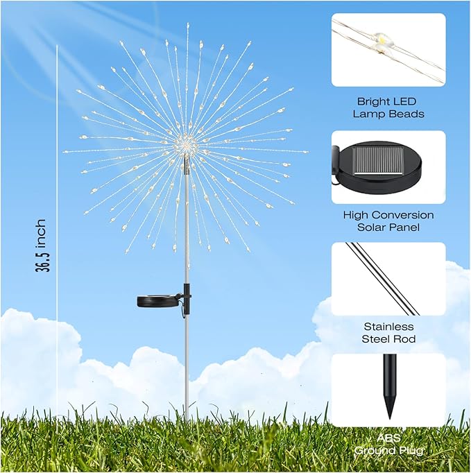 Garden Decor Solar Lights Outdoor,155LED 8 Lighting Modes Pole Light Waterproof Colorful Solar Garden Lights for Christmas, Halloween Decoration,Yard, Patio, Porch,Flower Pot,Pathway (2Pack)