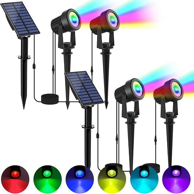 Solar Spotlights Outdoor Waterproof, RGB Landscape Spotlights, Christmas Decorative Solar Spot Lighting for Garden, Yard, Pathway, Lawn, Poolside, Party, 2-in-1 Mounted (RGB, 2 Pack)