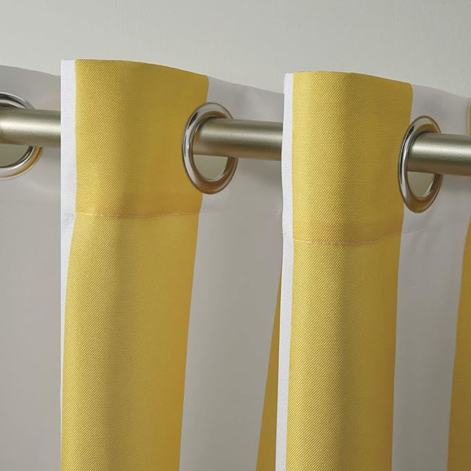 Exclusive Home Canopy Stripe Indoor/Outdoor Grommet Top Curtain Panel, 54"x96", Sunbath / White, Set of 2