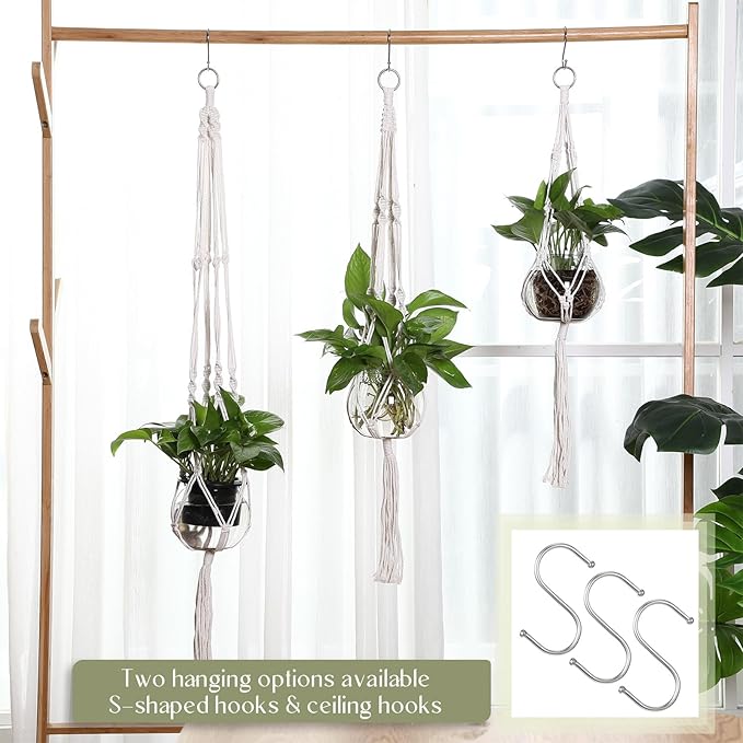 12 Pcs Plastic Plant Propagation with Boho Macrame Hanger Wall Plant Propagation Station Hanging Holder Include Hooks Kit for Indoor Home Garden Office Decor 3 Size (White)