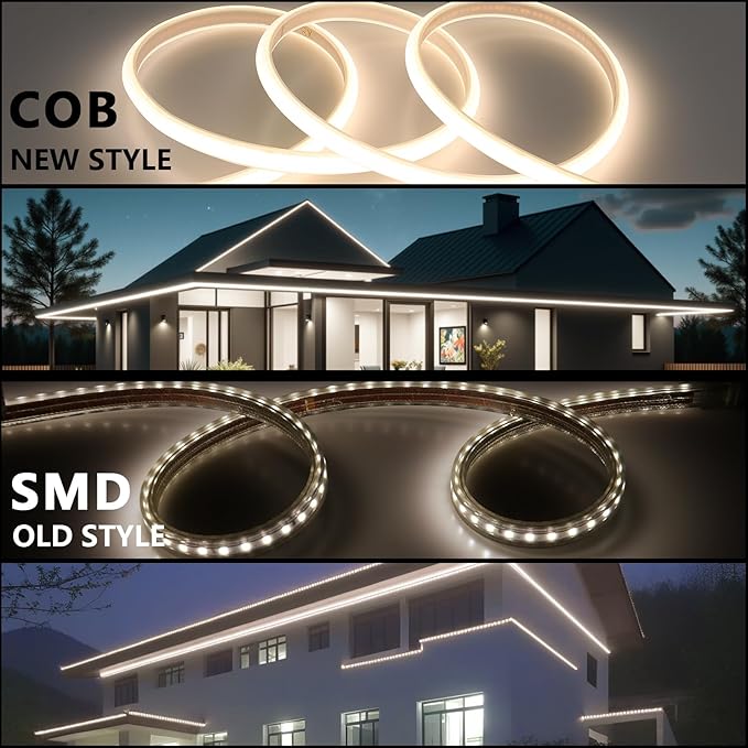 AC 110V COB LED Strip Lights Outdoor Waterproof 65.6ft, 4000K Natural White Super Bright 200W CRI 90+ LED Rope Light, IP65 Flexible Cuttable, for Bedroom Garden Commercial House